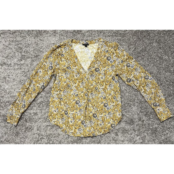 Ann Taylor Tops - Ann Taylor X-Small Blouse Yellow Floral Long Sleeve V-Neck Boho Chic Cottage
